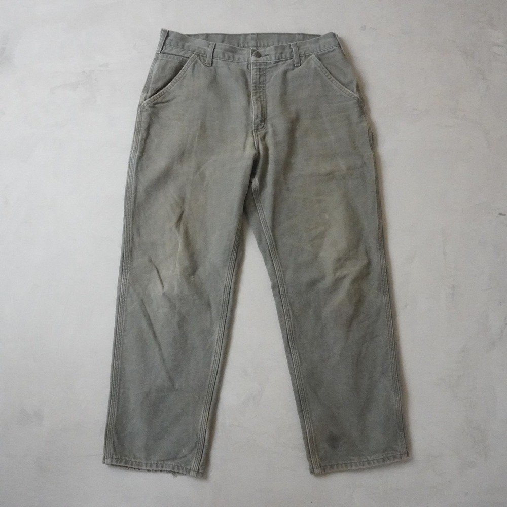 Vintage Carhartt MOS Flannel Lined Carpenter Pants 36x30 Moss Green Duck
